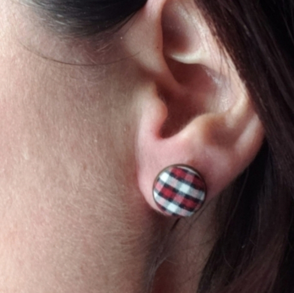 New Handmade | Upcycled Denim Fabric Button Stud Earrings - Picture 4 of 4